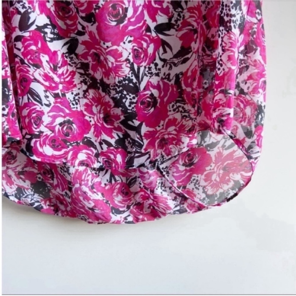 Torrid pink rose print georgette blouse open back - Picture 4 of 8